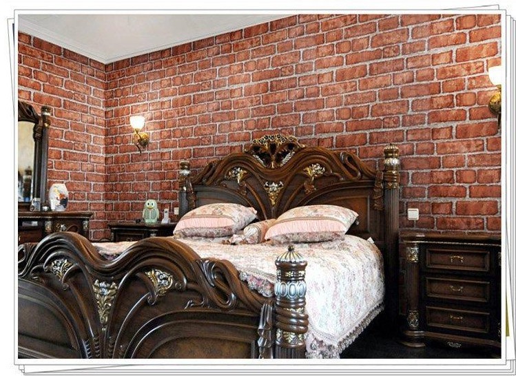 chambre à coucher en papier peint en brique,meubles,lit,brique,chambre,chambre