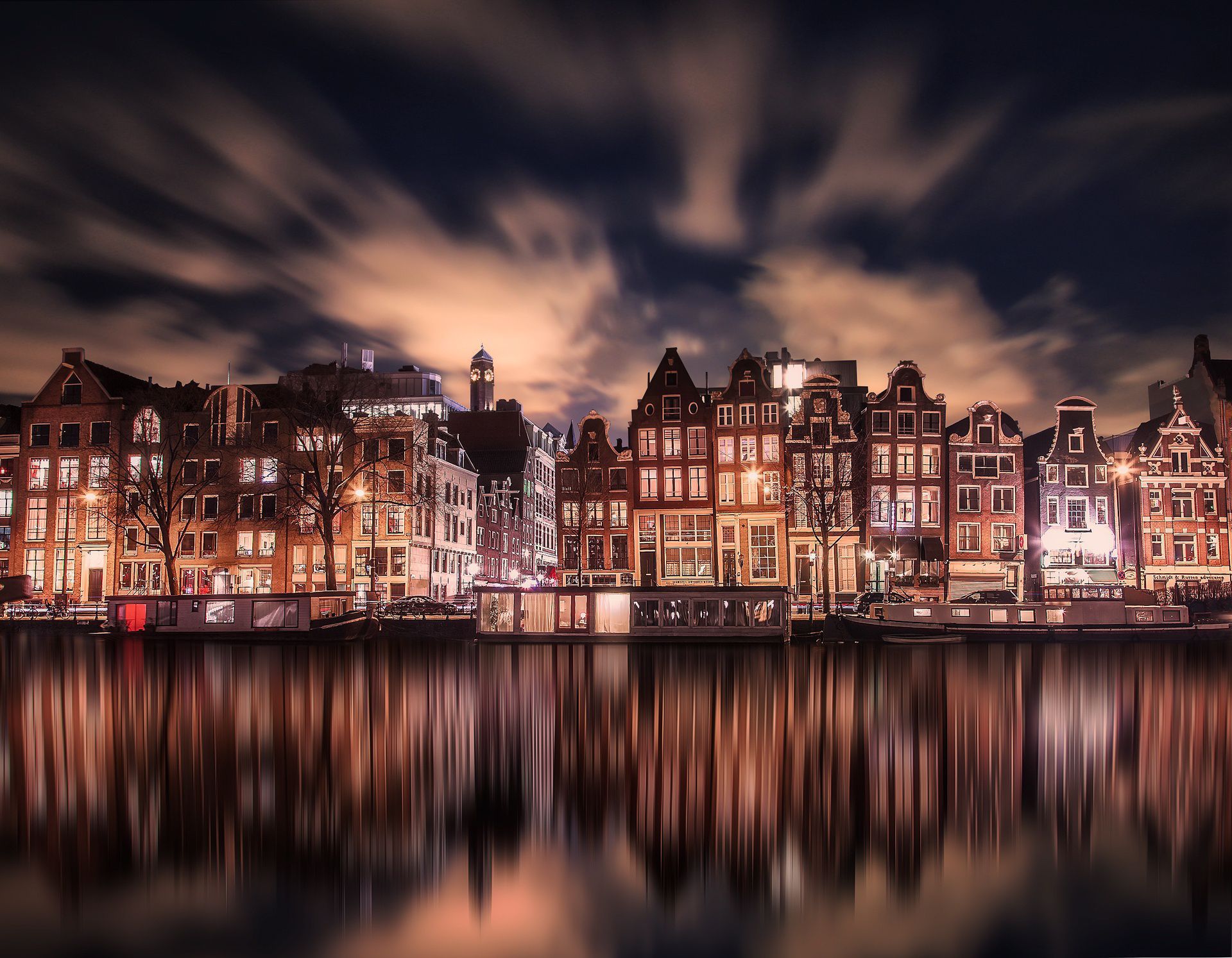 アムステルダムの壁紙,反射,空,水,夜,市