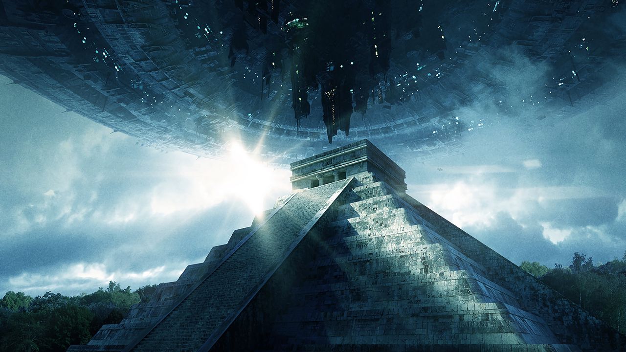 ufoの壁紙,空,青い,光,ピラミッド,雰囲気