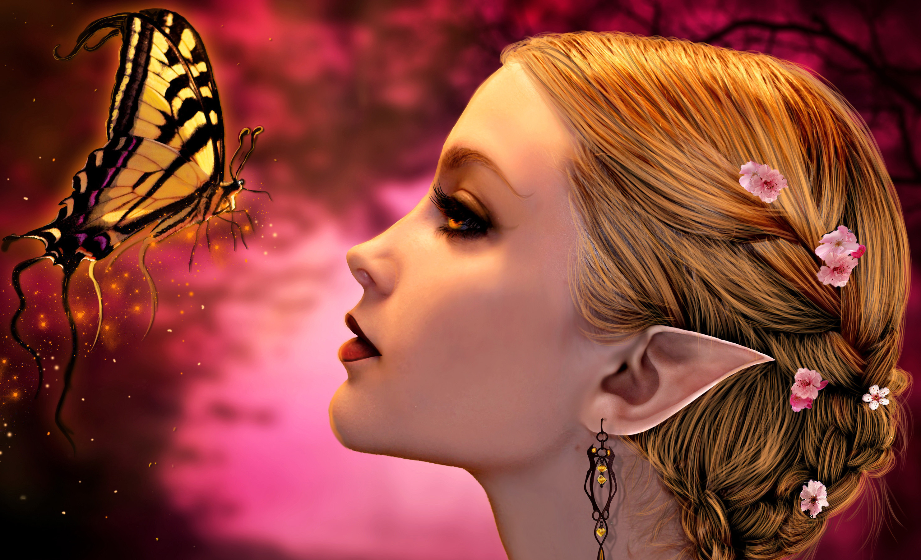 fondo de pantalla de elf,cabello,cara,mariposa,cabeza,cg artwork