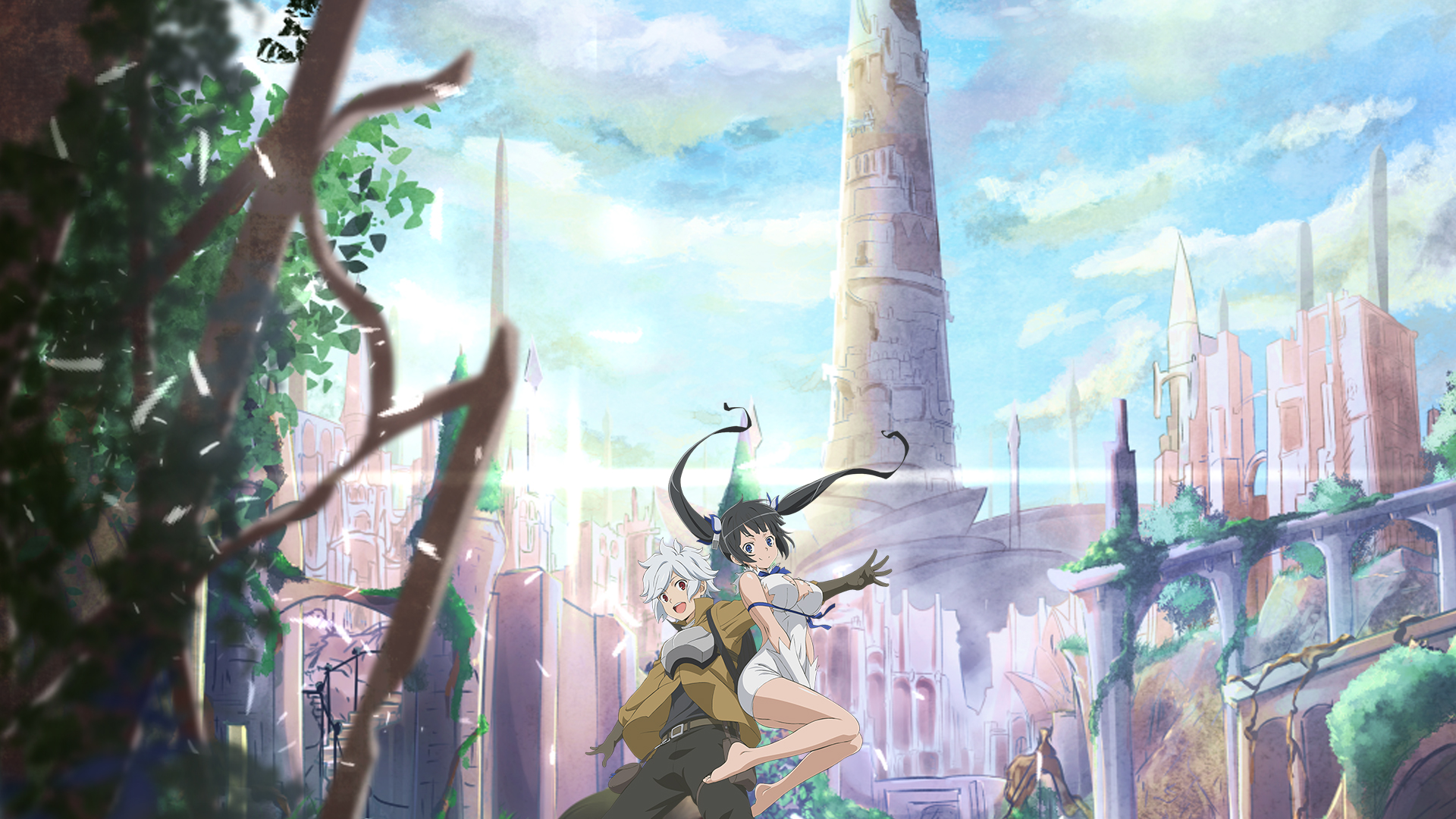 fondo de pantalla de danmachi,ilustración,arte,pintura,juego de acción y aventura,árbol